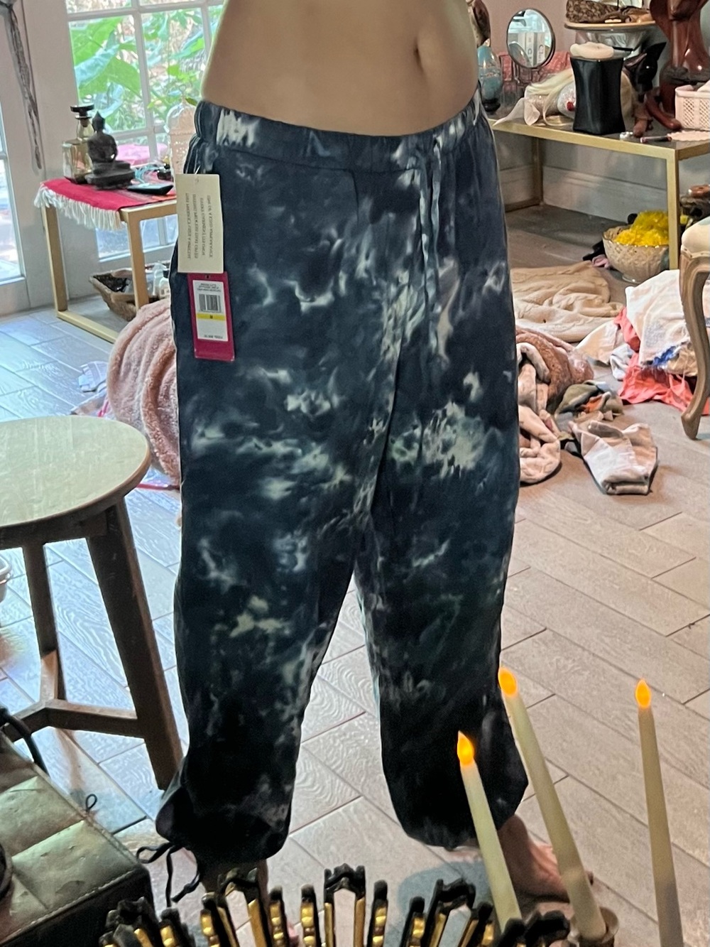 Tie-Dye Dusty Blue & White Relaxed Pants Joggers